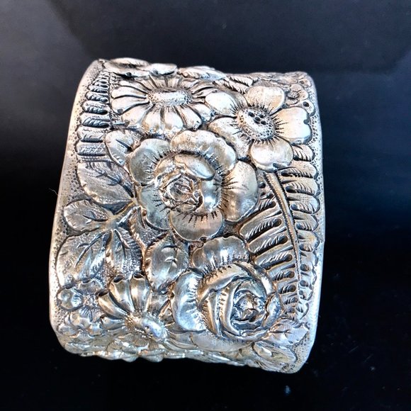 Antique Tiffany Cir. 19th Century Sterling Silver Cuff Bracelet Floral Rare - Picture 9 of 13